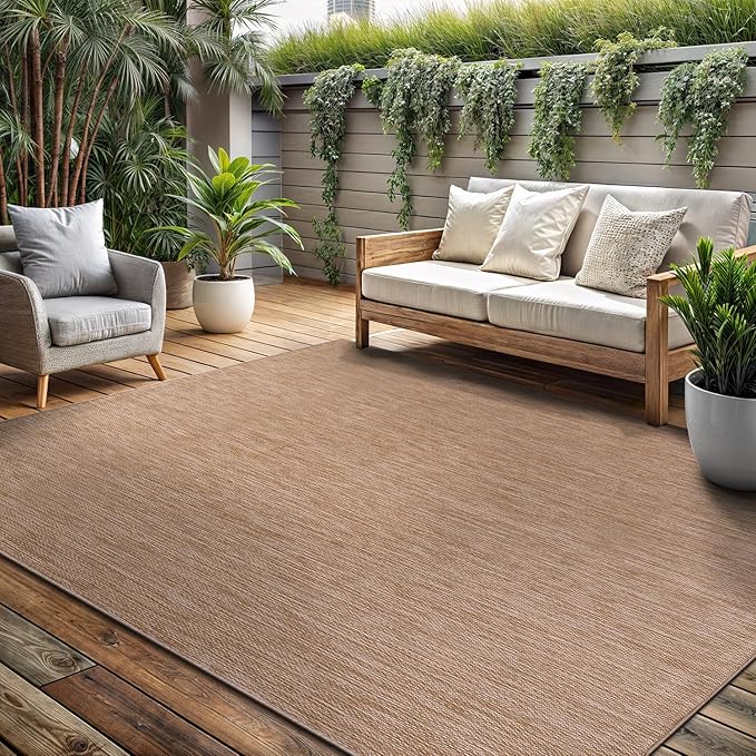 Washable Indoor Outdoor Rug 5x7 Weather Resistant Area Rugs Modern Solid Jute Rug for Porch Deck Balcony Backyard Patio Outside Carpet (5 X 7 Jute Beige)