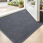 LUMI Ultra Thin Indoor Door Mat for Entrance 24"x36", Non Slip Entryway Mat, Low Profile Doormat, Unique Herringbone Design Carpet for Inside, Patio, Porch, Medium Gray
