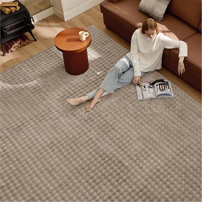 Bedsure 3x5 Fluffy Area Rugs for Living Room, Machine Washable Rugs, Non-Slip Backing, Non-Shedding, Pet Friendly Throw Rug for Bedroom Dining Room, Brown