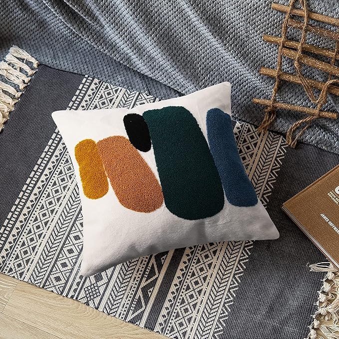JASEN Boho Throw Pillow Covers 18x18, Modern Soft Neutral Decorative Pillow Covers, Bohemian Abstract Geometric Square Pillow Case for Sofa Bedroom Living Room