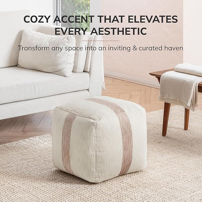 Anji Mountain Pouf Ottoman Foot Rest, Handmade Ottoman Pouf, Comfortable Foot Stool, Decorative Floor Seating for Living Room Decor, Bedroom & Home Décor Accent - Petal Stripe