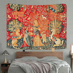 FEASRT Medieval Maiden Tapestry, 60x40 Inches Soft Flannelette, Lady and Unicorn for Living Room Bedroom Dorm