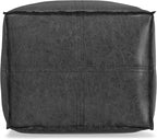 SIMPLIHOME Brody Square Pouf - 18 inch Wide Upholstered Vegan Leather Ottoman in Distressed Black, Boho Footstool, Coffee Table or Extra Seating for Living Room or Bedroom, Assembled