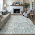 Area Rug 9x12 Blue Washable Living Room Carpet Soft Non Slip Vintage Bedroom Indoor Office Traditional Retro Distressed Large Throw Rug for Dining Room Playroom