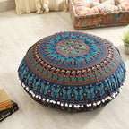 Popular Handicrafts Floor Pillow Cushion Cover - Hippie Elephant Mandala Cushion Cover Large Cotton - Pouf Cover Round Bohemian Yoga Decor, 32" Turqouise