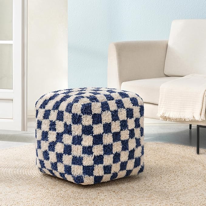 Anji Mountain Pouf Ottoman Foot Rest, Handmade Ottoman Pouf, Comfortable Foot Stool, Decorative Floor Seating for Living Room Decor, Bedroom & Home Décor Accent - Navy