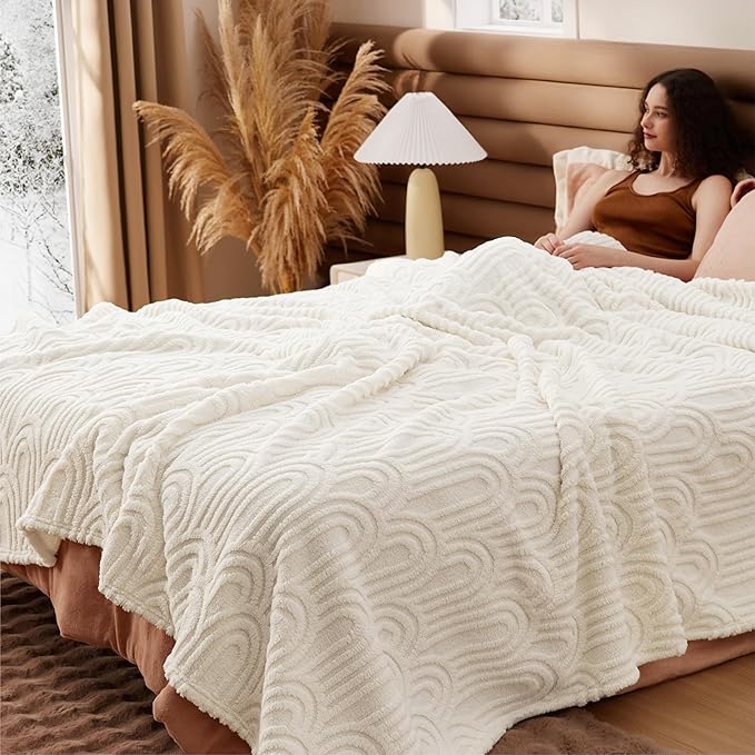 Bedsure GentleSoft Fleece Blanket Queen Size for Bed - Super Soft & Cozy, Fluffy Blankets for Women & Girls, Ideal for Sofa & Couch, Off White, 90x90 Inches