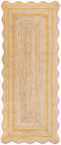 Wave Scalloped Natural Jute Rug Boho Jute Rug Entryway Runner Rug Farmhouse Scallop Rug, Yellow (2'6"x20')