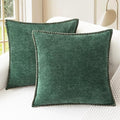CaliTime Christmas Throw Pillow Covers Decorative 20 X 20 Inches Pack of 2 Cotton Thread Stitching Edges Solid Dyed Soft Chenille Cushion Cases for Couch Sofa Bed Living Room Farmhouse Dark Green