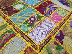 Mam Treasures Indian Bohemian Decorative Pillow Vintage Cushion Cover Patchwork Square Floor Pillow Cover Meditation Cushion Large Floor Pillow Indian Cushion (Yellow, 18 X 18 X 5 Inch)