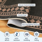 GarveeHome Large Easy Jute Rugs 10x13 Living Room Rug Modern Bordered Solid Rug with Non-Slip Backing, Non-Shedding Jute Indoor Outdoor Neutral Carpet for Dining Room, Patio, Backyard, Black Brown