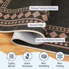 GarveeHome Jute Runner Rug 2x6 Washable Easy Jute Rug Non-Slip, Modern Bordered Indoor Outdoor Floor Mats, Easy Cleaning Geometric Neutarl Rugs for Kitchen Bedroom Balcony Entryway Porch, Black Brown