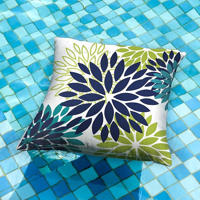 DFXSZ Navy Blue Flower Pillow Covers 20x20 Inch Set of 2 White Gray Colored Throw Pillows Outdoor Waterproof Decor for Living Room Sofa Patio Funiture Garden Floral Polyester Pillow Covers 002P20