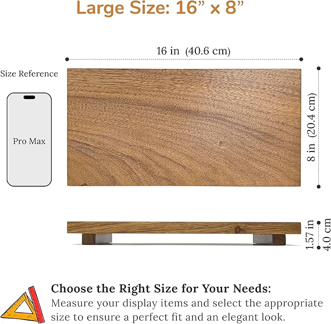 Large 16" Acacia Wood Riser Pedestal Stand – Farmhouse Wood Display Riser for Kitchen and Bathroom Décor - Counter Display, Plant Stand, Jewelry Holder, Vanity Tray, Candle Stand (L:16"x8"x1.57")