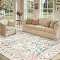 Lahome Sylvie Large Rugs for Living Room, Boho Machine Washable 8x10 Area Rugs Girls Bedroom Decor, Ultra-Thin Soft Distressed Floral Carpets Non Slip for Office Dining Room, Pink/Multi