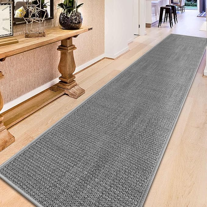 16ft Jute Hallway Rug Runner, Rubber Backed Extra Long Carpet Runner Mats for Hallway, Machine Washable Indoor Entryway Runner Rug, Grey