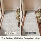 Bavni 2'6''x6 Rug Runners for Hallways, Washable Runner Rug Non Slip, Vintage Floral Print Style Rugs for Bedroom-Lightweight Low Pile Carpet for Hallways Bathroom,Light Gery