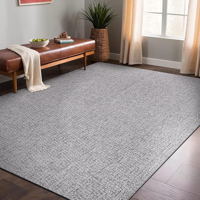 Easy Jute Rugs 5x7 Gray Color Living Room Indoor Outdoor Area Rug for Farmhouse Patio and Kitchen Rug High Traffic Washable Easy to Clean Solid Boho Woven Design Outside Carpet (5 x 7)