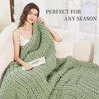 Admitrack Chunky Knit Blanket Throw, 100% Hand Knit Chenille Throw Blanket for Sofa & Home Decor, Soft and Cozy Knitted Throw Blankets (Sage Green, 60"x80")