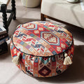 Boho Unstuffed Pouf Cover Ottoman Footrest Indian Mexcian Foot Stool Floor Bean Bag Floor Chair Storage for Living Room Bedroom Decor (Boho Red, Round)