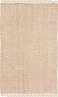SAFAVIEH Natural Fiber Collection Area Rug - 6' x 9', Ivory & Natural, Handmade Boho Diamond Tassel Jute, Ideal for High Traffic Areas in Living Room, Bedroom (NF266A)