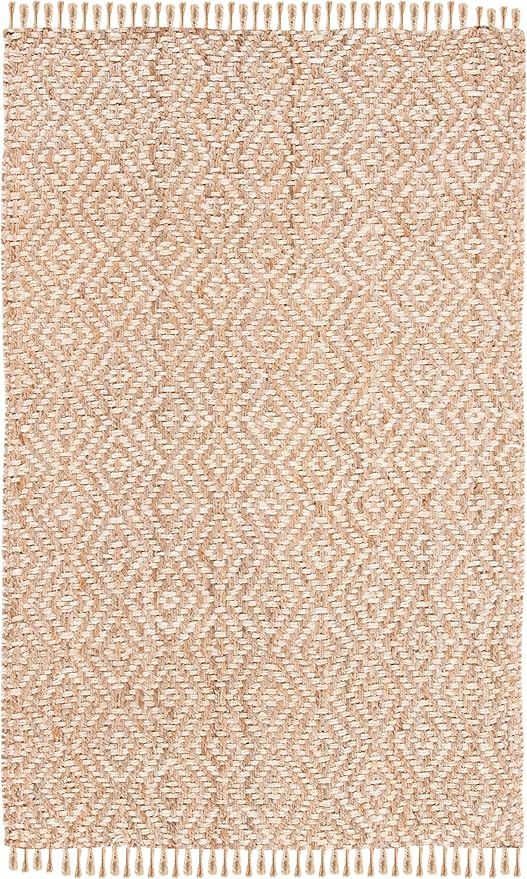 SAFAVIEH Natural Fiber Collection Area Rug - 6' x 9', Ivory & Natural, Handmade Boho Diamond Tassel Jute, Ideal for High Traffic Areas in Living Room, Bedroom (NF266A)