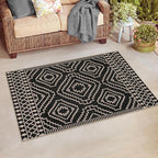 Lahome Bijou Moroccan Easy Jute Carpet, 3x5 Indoor Outdoor Entryway Patio Rug 3x5 Farmhouse Black Washable Living Room Rug, Non Slip Indoor Outdoor Carpet for Patio Courtyard Deck