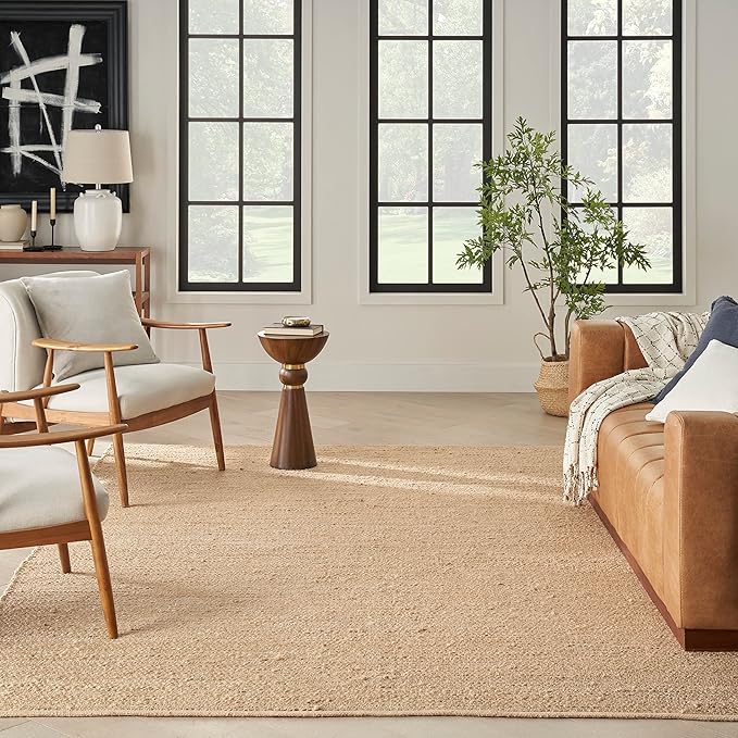 Nourison Home Natural Jute Bleached 9' x 12' Area Rug - Easy Clean, Non Shedding, Bed Room, Living Room, Dining Room, Kitchen (9' x 12')