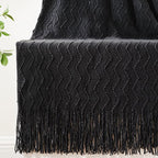 BATTILO HOME Black Throw Blanket for Couch, Boho Black Throws for Home Decor, Soft Throw Blankets for Bedroom Decor Housewarming Gifts, 50"x60"