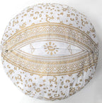 CRAFT KALA Gold Large Hippie Mandala Meditation Floor Ottoman Pillow Cushion Pouf Cover Square Poufs Bohemian Circle Floor Cushion Case Outdoor Fireplace Yoga Living Room Decor Cover 16" Round