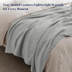 PHF 100% Cotton Muslin Blanket Queen Size 90"x90", 4-Layer Lightweight Gauze Throw, Breathable Cloud-Soft Minimalist Blanket for Bed, Couch, Camping & Baby, Light Grey, Ideal Gift