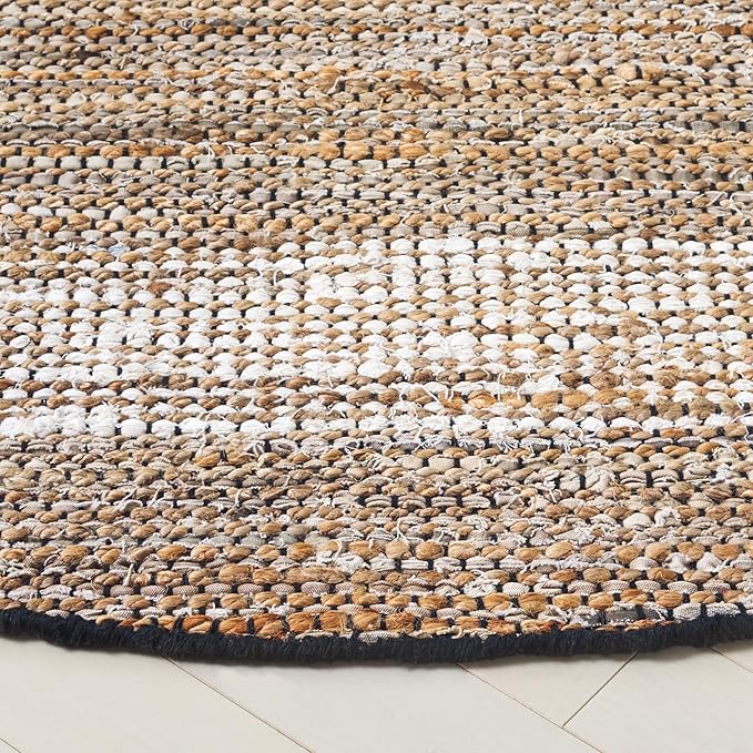 SAFAVIEH Cape Cod Collection Area Rug - 6' Round, Beige, Handmade Denim & Jute, Ideal for Living Room, Bedroom, Home Office, Dining Space (CAP153B-6R)