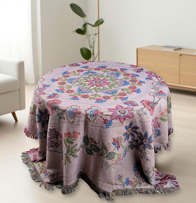 Mandala Flower Boho Throw Blanket for Couch Bed Chair Lounge Hippie Room Decor Reversible Cotton Woven Whimsical Throw Blanket Witchy Room Decor Throws Bed Spread Outdoor Camping Blanket 51x59 Inches