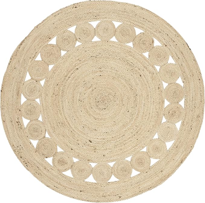 SAFAVIEH Area Rug 4' Round - Natural Fiber Collection - Ivory, Handmade Jute, Boho Farmhouse Braided Design (NF364B)