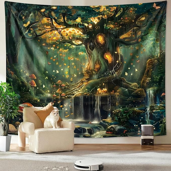 Apdidl Forest Wall Tapestry for Bedroom, Nature Green Tree of Life Tapestries Wall Hanging, Fairy Tales Magical Landscape Backdrop Tapestry for Living Room Dorm Decor (51"X60")