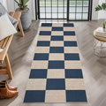 GarveeHome Checkered Easy Jute Runner Rug 2x6 Non-Slip Machine Washable Stain Resistant Indoor Outdoor Rugs for Living Room, Bedroom, Kitchen, Dining, Patio - Farmhouse Style Navy Blue