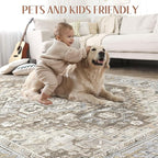 Washable Rug 7x9 Area Rugs: Boho Vintage Distressed Oriental Medallion Neutral Thin Large Rug Carpet for Living Room Bedroom Dining Room Home Office Decor - Brown Gray
