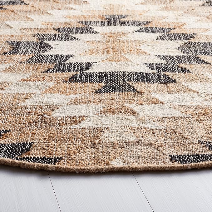 SAFAVIEH Natural Fiber Collection Area Rug - 6' Round, Natural & Black, Handmade Boho Southwestern Fringe Jute, Ideal for High Traffic Areas in Living Room, Bedroom (NFB401A)