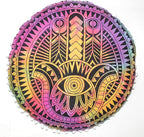 CRAFT KALA Boho Large Floor Pillow Pouf Cover Mandala Meditation Room Pillow Cover for Adults Round Bohemian Seating Pouf Cushion Cover for Kids Playroom 22" Multi Hamsa