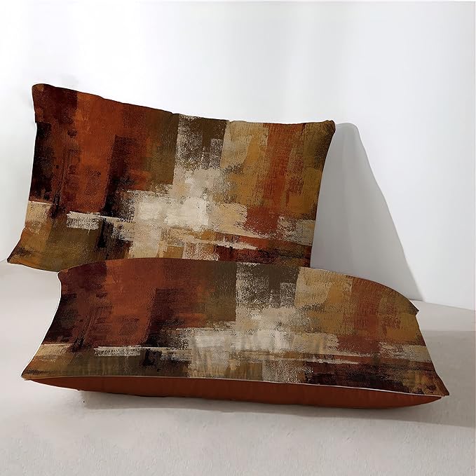 Burnt Orange Abstract Pillow Covers 12x20 Abstract Rust Art Painting Decorative Throw Pillowcase Modern Artwork Square Couch Cushion Cover for Living Room Sofa Accent Home Decor, Set of 2