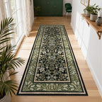 GarveeHome Kitchen Runner Rug 2.5x8 Runner Rug Non Slip Washable Runners for Hallways, Boho Vintage Rugs with Rubber Backing Soft Low-Pile Indoor Carpet for Entryway Bedroom Laundry Green Black