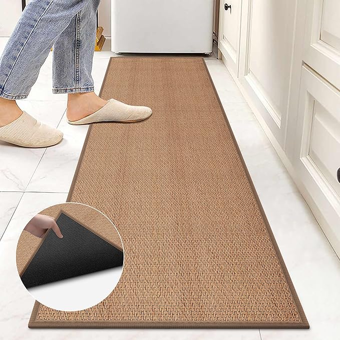 6ft Natural Jute Hallway Runner Rug Non Slip Washable, Rubber Backed Long Indoor Entryway Runner, Absorbent Kitchen Carpet Sink Rug, Camel