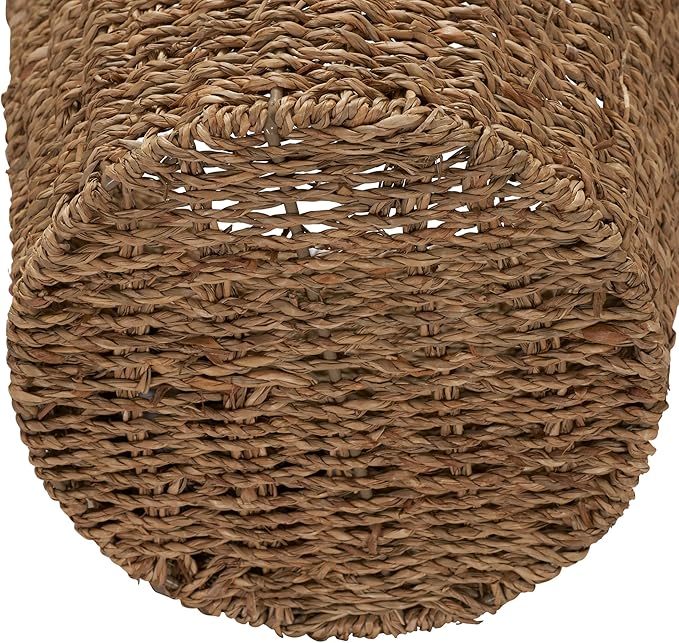 Household Essentials Seagrass Wicker Waste Basket, Handwoven Waste Bin with Metal Frame, Perfect for Bathrooms and Bedrooms,