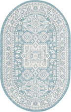 Rugs.com Outdoor Aztec Collection Rug – 3' x 5' Oval Aqua Flatweave Rug Perfect for Living Rooms, Large Dining Rooms, Open Floorplans