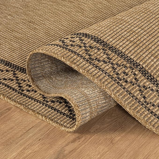 Easy Jute Rugs 4x6 Frame Natural Color Living Room Indoor Outdoor Area Rug for Patio and Kitchen Rug High Traffic Washable Easy to Clean Solid Boho Woven Design Carpet (4 x 6)