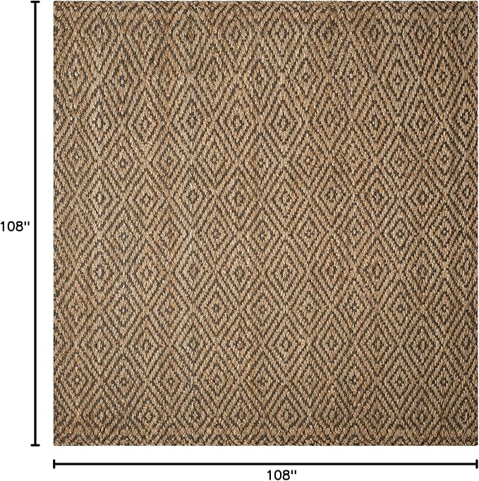 SAFAVIEH Natural Fiber Collection Area Rug - 9' Square, Natural & Grey, Handmade Jute, Ideal for High Traffic Areas in Living Room, Bedroom (NF181D)