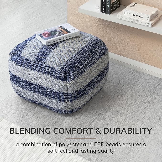 Anji Mountain Pouf Ottoman Foot Rest, Handmade Ottoman Pouf, Comfortable Foot Stool, Decorative Floor Seating for Living Room Decor, Bedroom & Home Décor Accent - Pebble Loom