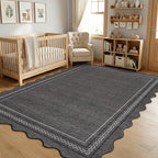 Garvee Scalloped Washable 8x10 Rugs for Living Room Non Slip Throw Rugs Large Bedroom Rug Modern Low Pile Non Shedding Stain Resistant Carpet for Dining Room Office Classroom, 8'x10' Dark Grey