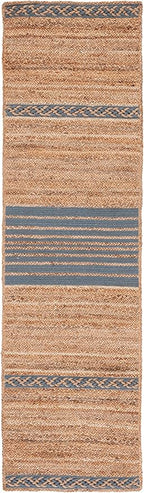 SAFAVIEH Natural Fiber Collection Runner Rug - 2'3" x 8', Natural & Grey, Handmade Stripe Boho Farmhouse Rustic Braided Jute, Ideal for High Traffic Areas in Living Room, Bedroom (NFB262F)
