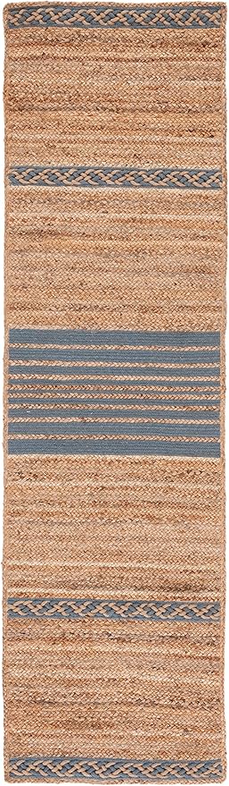 SAFAVIEH Natural Fiber Collection Runner Rug - 2'3" x 8', Natural & Grey, Handmade Stripe Boho Farmhouse Rustic Braided Jute, Ideal for High Traffic Areas in Living Room, Bedroom (NFB262F)